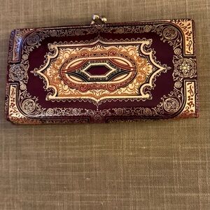 Elegant Burgundy and Gold Women's Clutch Wallet